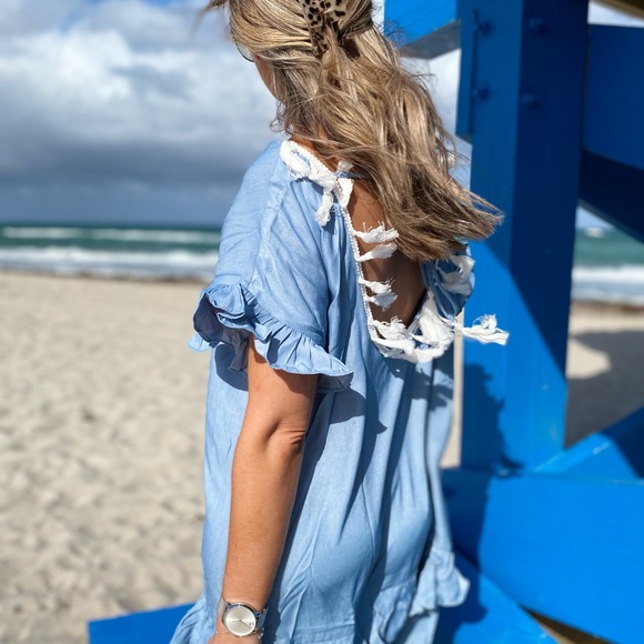 Light Blue Ruffle Hem Dress - Picture 3 of 10